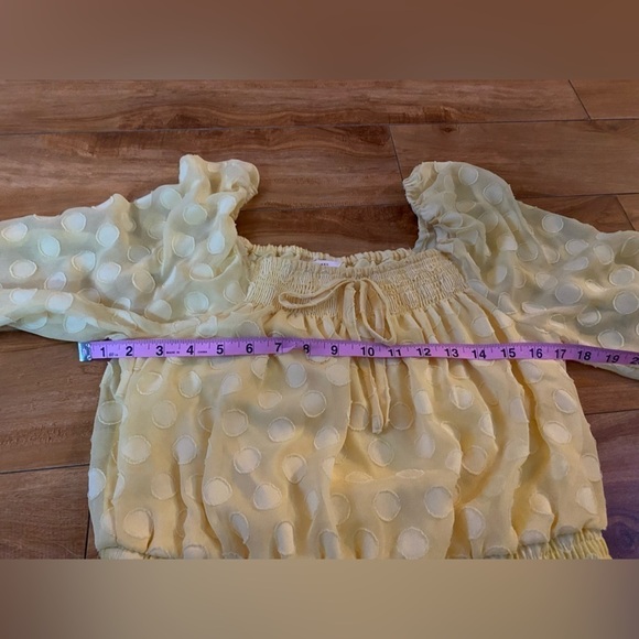 LC Lauren Conrad Light Yellow Smocked Squareneck Peplum Top Size Medium - Picture 10 of 14